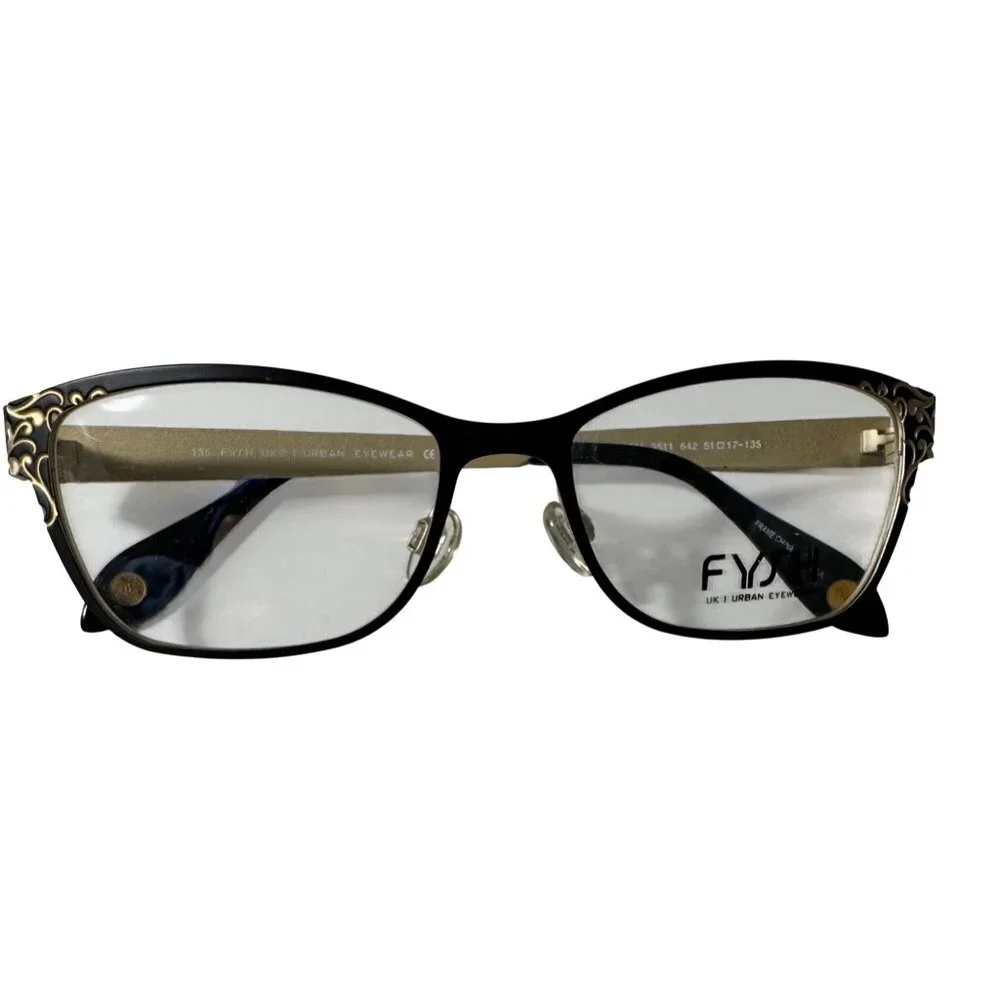 Fysh UK Urban Eyewear 3511 51-17-135 FRAME ONLY Black/Gold Scrollwork Eyeglasses